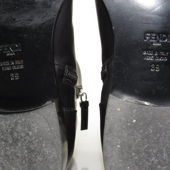 FENDI Black Leather Boots with Crocodile Strap Women's Size 8 or 39 - Picture 11 of 13